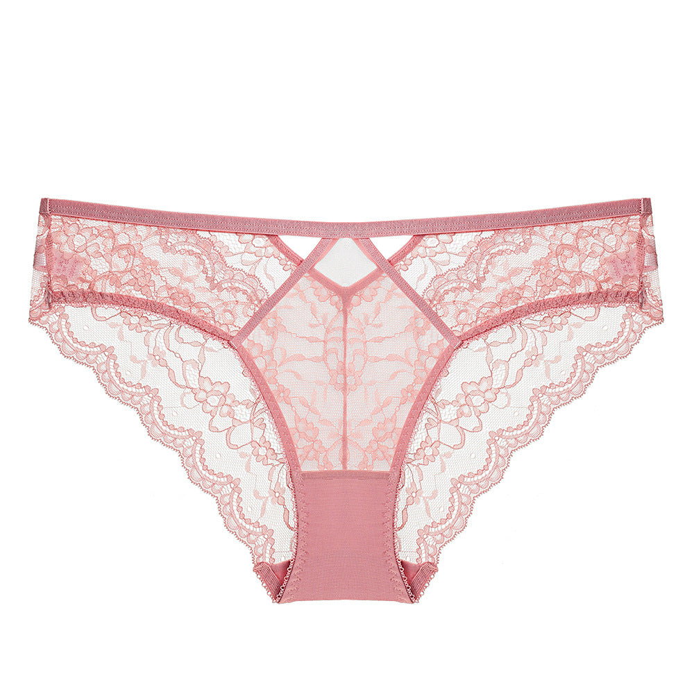 Pink Floral Embroidery Mesh Panty