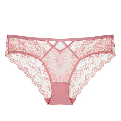 Pink Floral Embroidery Mesh Panty