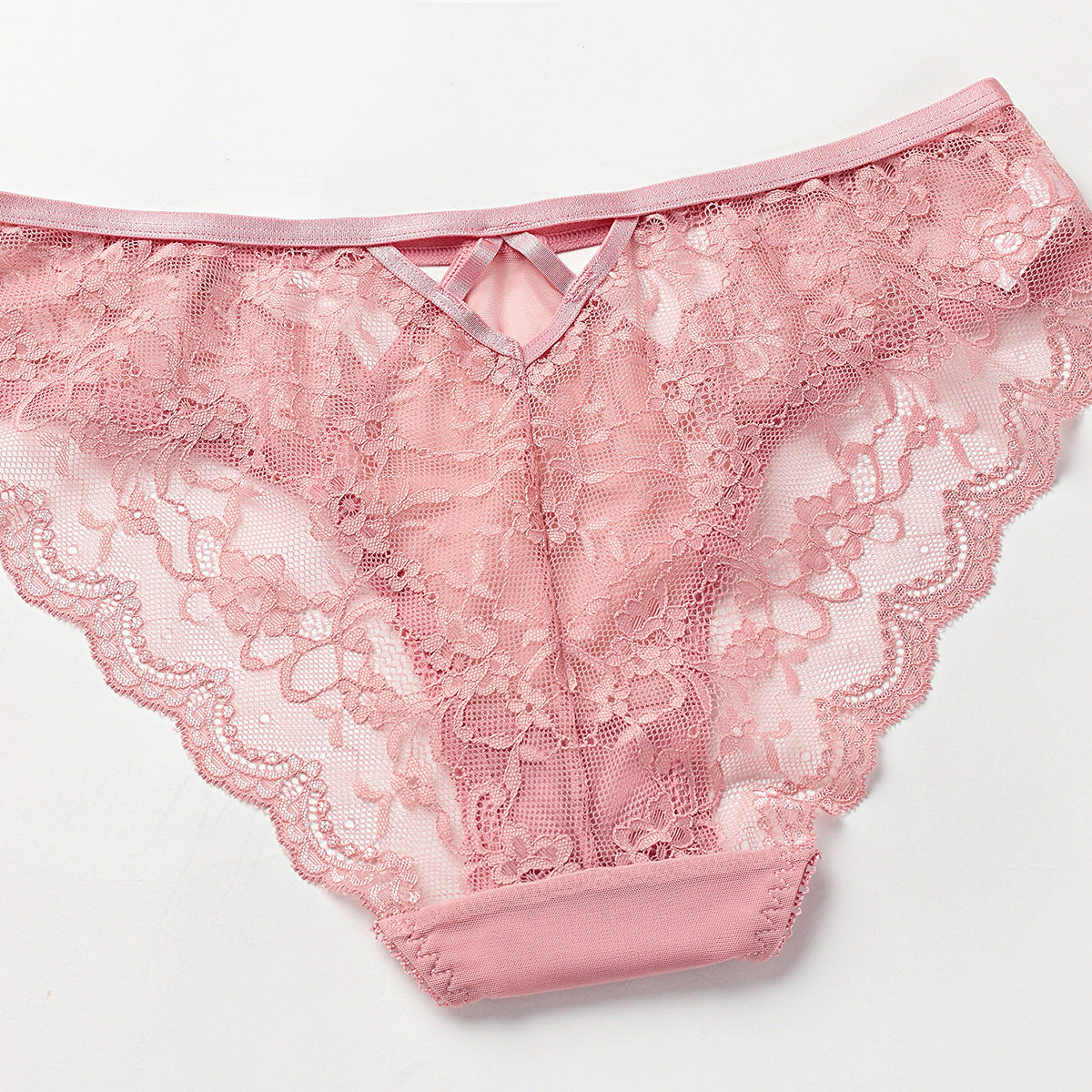 Pink Floral Embroidery Mesh Panty