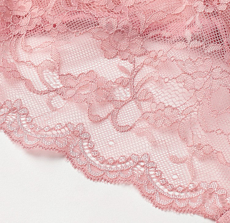 Pink Floral Embroidery Mesh Panty